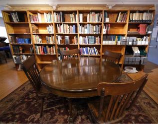 Book cases filled with historical books.
